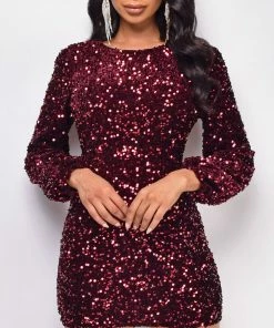 Emprada Ena Burgundy Red Sequin Dress Dresses