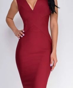 Emprada Anniston Burgundy Red Bandage Dress