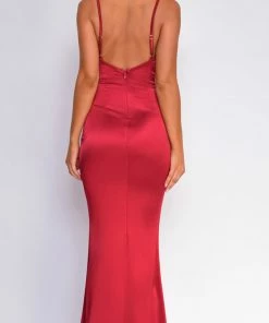 Emprada Dresses Razan Burgundy Red Ruched Ruffled Satin Gown 5 Emprada Dresses Razan Burgundy Red Ruched Ruffled Satin Gown