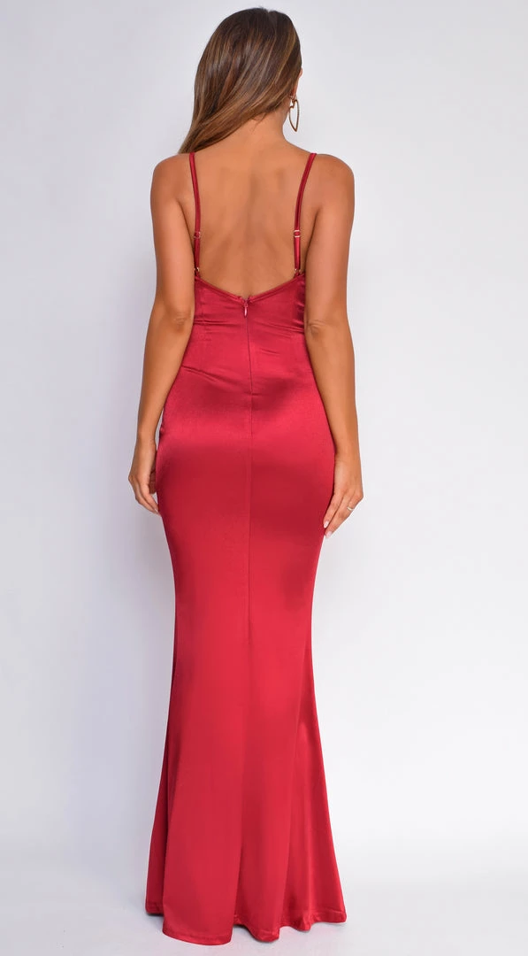 Emprada Dresses Razan Burgundy Red Ruched Ruffled Satin Gown 3 Emprada Dresses Razan Burgundy Red Ruched Ruffled Satin Gown