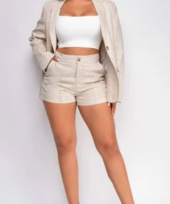 Emprada Rosalie Beige Linen Blazer Short Set Sets 11 Emprada Rosalie Beige Linen Blazer Short Set Sets