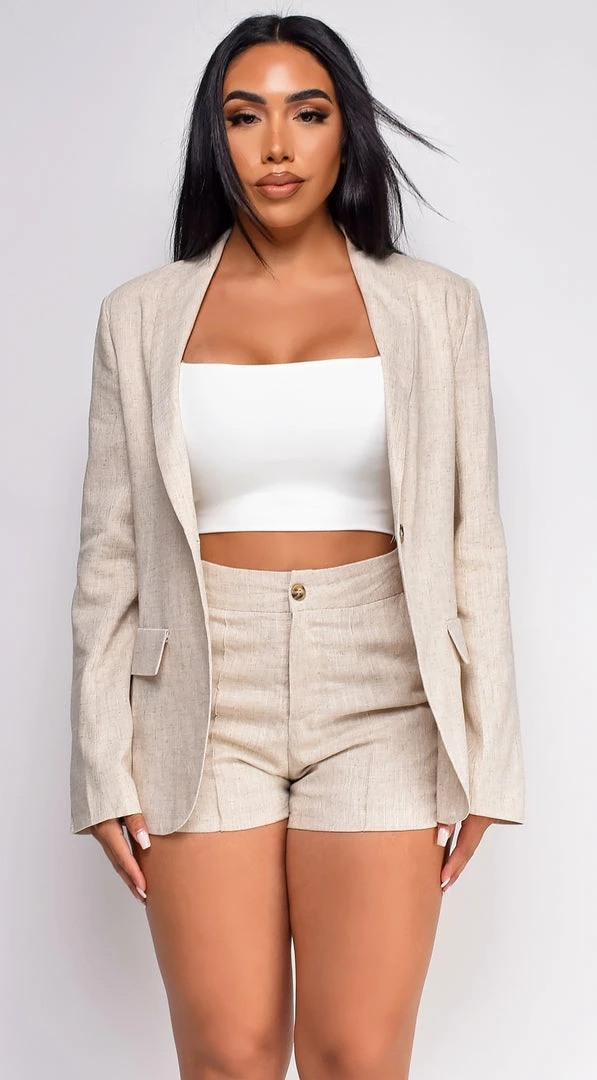 Emprada Rosalie Beige Linen Blazer Short Set Sets 5 Emprada Rosalie Beige Linen Blazer Short Set Sets
