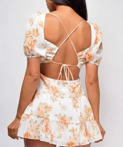 Emprada Dresses Tarsha White Orange Floral Dress