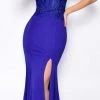 Emprada Aubrianna Royal Blue Lace Bustier Slit Gown