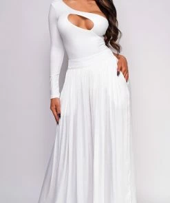 Emprada Paris White Pleated Wide Leg Pants Bottoms