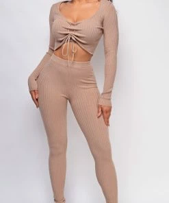 Emprada Loungewear Jermaine Beige Taupe Ribbed Set
