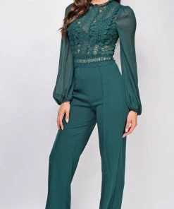 Emprada Jumpsuits & Rompers Skye Green Lace Jumpsuit