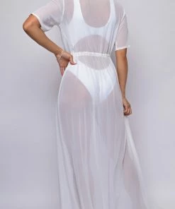 Emprada Milos White Mesh Drawstring Open Front Cover-up Dress 7 Emprada Milos White Mesh Drawstring Open Front Cover-up Dress