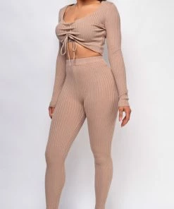 Emprada Loungewear Jermaine Beige Taupe Ribbed Set