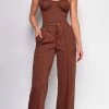 Emprada Madely Brown Bustier Wide Leg Pants Set Sets