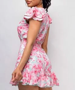 Emprada Jordy Mint Pink Floral Romper Jumpsuits & Rompers