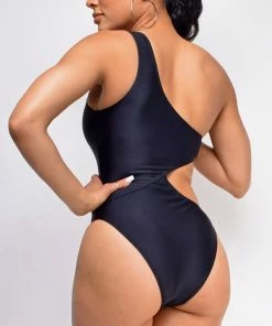 Emprada Jet Set Black One Shoulder One Piece Swimsuit