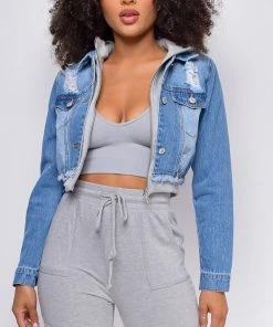 Emprada Myka Denim Blue Grey Hooded Zip Up Jacket