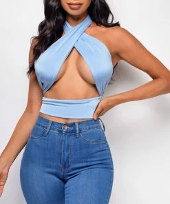 Emprada Ezili Blue Wrap Halter Top