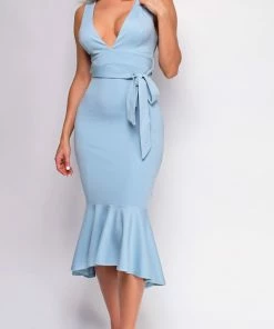 Emprada Dresses Reynosa Blue Ruffle Midi Dress