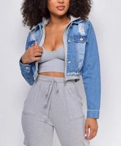 Emprada Myka Denim Blue Grey Hooded Zip Up Jacket