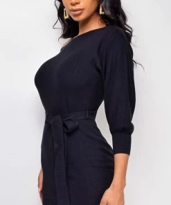 Emprada Larissa Black Off Shoulder Sweater Dress Dresses