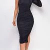 Emprada Dresses Gisele Black High Neck Sparkle Ruched Dress