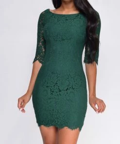 Emprada Dresses Nalani Hunter Green Lace Dress