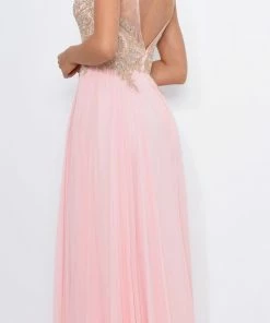 Emprada Cariana Blush Pink Gold Embroidered Gown