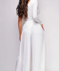 Emprada Paris White Pleated Wide Leg Pants Bottoms