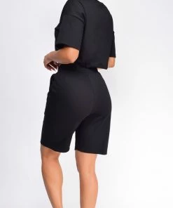 Emprada Loungewear Nia Black Crop Drawstring Top And Short Set