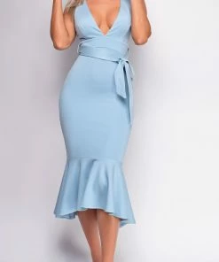 Emprada Dresses Reynosa Blue Ruffle Midi Dress