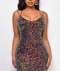 Emprada Dresses Ysabella Black Multi Opal Sequin Dress