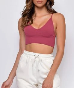 Emprada Loungewear Luca Maroon Red Seamless Ribbed Spaghetti Strap Brami