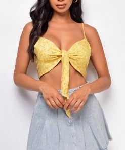 Emprada Kristen Yellow Floral Front Tie Top