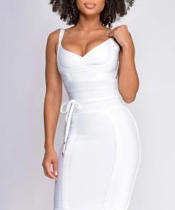 Emprada Lucila White Belted Bandage Dress Dresses