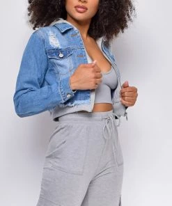 Emprada Myka Denim Blue Grey Hooded Zip Up Jacket