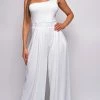 Emprada Inessa Off White One Shoulder Pleated Jumpsuit