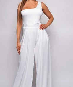 Emprada Inessa Off White One Shoulder Pleated Jumpsuit