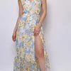 Emprada Sweet Sunset Blue Yellow Print Cap Sleeve Wrap Maxi Dress