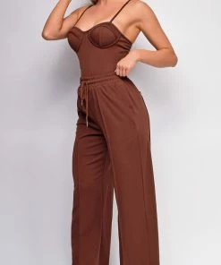 Emprada Madely Brown Bustier Wide Leg Pants Set Sets