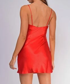 Emprada Skyler Red Cowl Neck Satin Dress Dresses