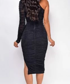 Emprada Dresses Gisele Black High Neck Sparkle Ruched Dress