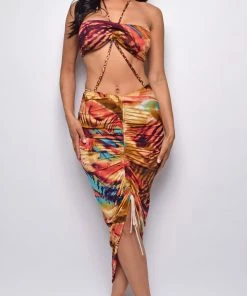 Emprada Colombia Brown Multi Color Midi Dress Dresses