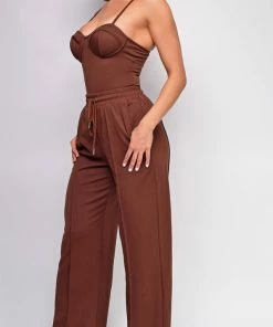Emprada Madely Brown Bustier Wide Leg Pants Set Sets