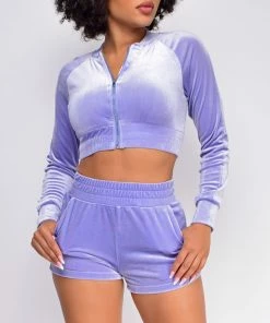Emprada Tempted To Touch Lilac Purple Velour Crop Hoodie Shorts Set Loungewear 6 Emprada Tempted To Touch Lilac Purple Velour Crop Hoodie Shorts Set Loungewear