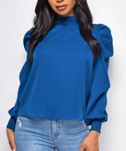Emprada Tops Lamaria Blue High Neck Blouse 11 Emprada Tops Lamaria Blue High Neck Blouse