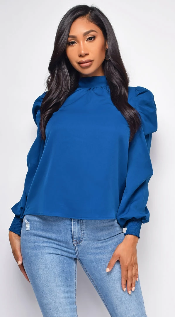 Emprada Tops Lamaria Blue High Neck Blouse 6 Emprada Tops Lamaria Blue High Neck Blouse