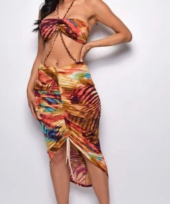 Emprada Colombia Brown Multi Color Midi Dress Dresses