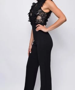 Emprada Jumpsuits & Rompers Vanna Black Crochet Flared Leg Jumpsuit