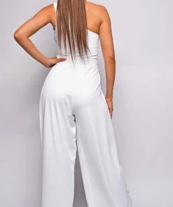 Emprada Inessa Off White One Shoulder Pleated Jumpsuit