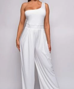 Emprada Inessa Off White One Shoulder Pleated Jumpsuit
