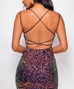 Emprada Dresses Ysabella Black Multi Opal Sequin Dress