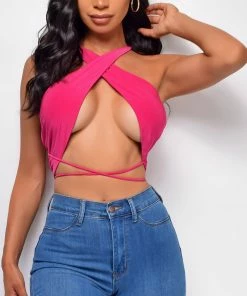 Emprada Tops Galia Fuchsia Pink Halter Top