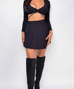 Emprada Bottoms Lessie Black Criss Cross Pleated Skirt